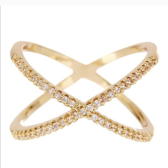 T&J Designs Jewelry - Gold Pave X Ring T&J Designs Jewelry - Gold Pave X Ring
